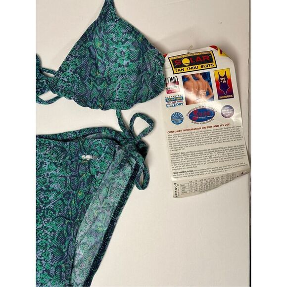 Solar Tan Thru 90's DEADSTOCK NWT 2 piece String Bikini Blue Green Snakeskin Sz - Picture 3 of 8